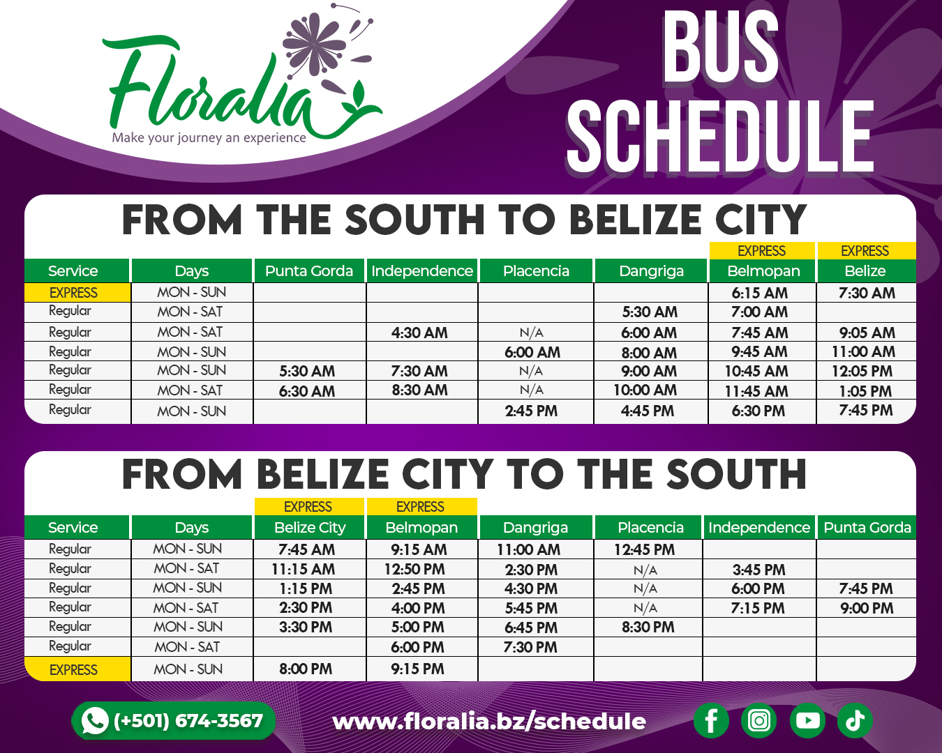 Floralia Bus Schedule - February 2024